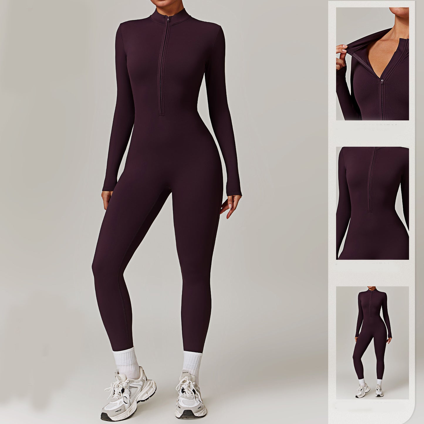 Warm Zipper Yoga Long-sleeved Jumpsuit - MyFitnessProducts