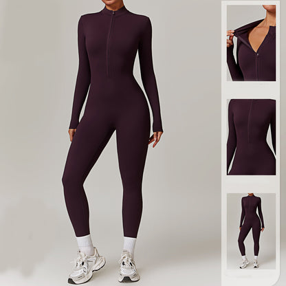 Warm Zipper Yoga Long-sleeved Jumpsuit - MyFitnessProducts