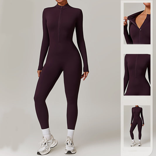 Warm Zipper Yoga Long-sleeved Jumpsuit - MyFitnessProducts
