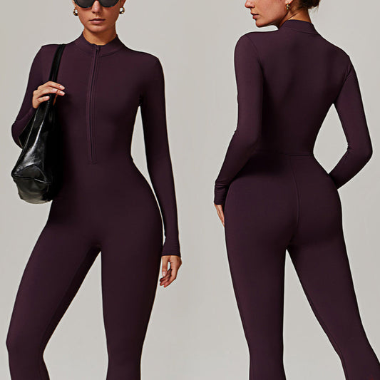 Warm Zipper Yoga Long-sleeved Jumpsuit - MyFitnessProducts