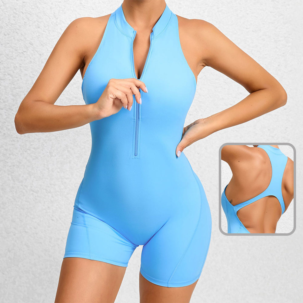 Zippered Yoga Fitness Shorts Jumpsuit - MyFitnessProducts