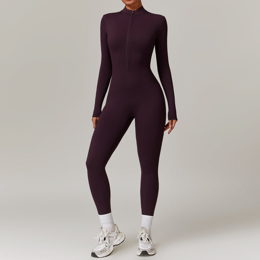 Warm Zipper Yoga Long-sleeved Jumpsuit - MyFitnessProducts