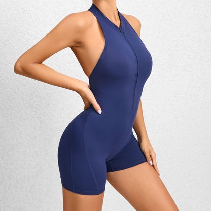 Zippered Yoga Fitness Shorts Jumpsuit - MyFitnessProducts