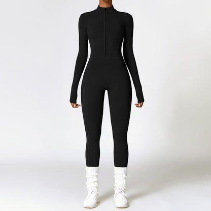 Warm Zipper Yoga Long-sleeved Jumpsuit - MyFitnessProducts
