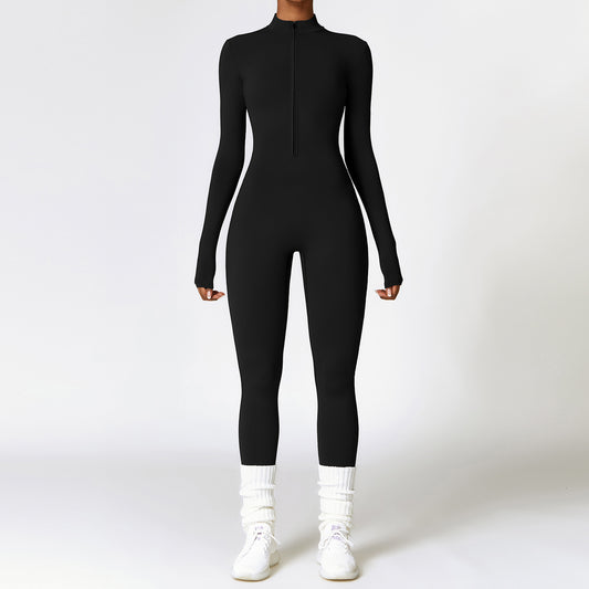 Warm Zipper Yoga Long-sleeved Jumpsuit - MyFitnessProducts