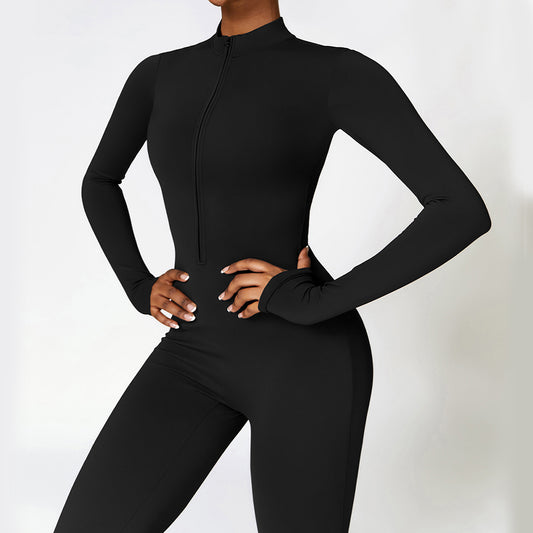 Warm Zipper Yoga Long-sleeved Jumpsuit - MyFitnessProducts
