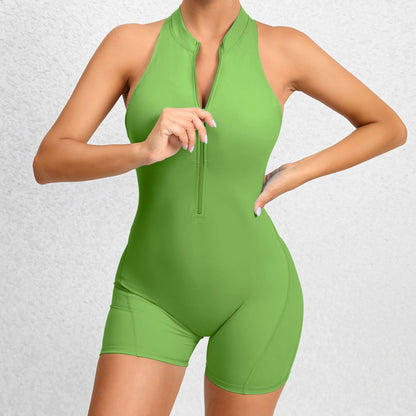 Zippered Yoga Fitness Shorts Jumpsuit - MyFitnessProducts