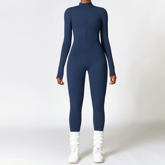 Warm Zipper Yoga Long-sleeved Jumpsuit - MyFitnessProducts