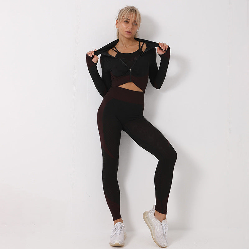 3PCS Seamless Yoga Set - Leggings, Sports Bra & Crop Top - MyFitnessProducts