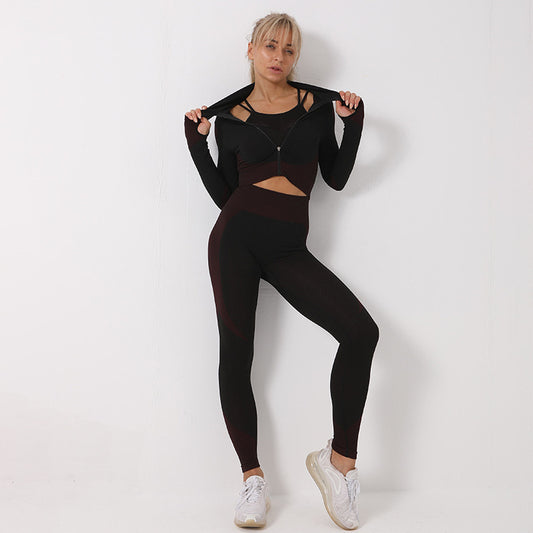 3PCS Seamless Yoga Set - Leggings, Sports Bra & Crop Top - MyFitnessProducts