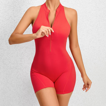 Zippered Yoga Fitness Shorts Jumpsuit - MyFitnessProducts