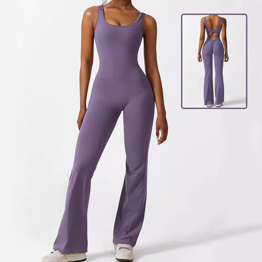 Women Sleeveless Flare Jumpsuits Fitness Yoga Long Pants - MyFitnessProducts - Women Sleeveless Flare Jumpsuits Fitness Yoga Long Pants