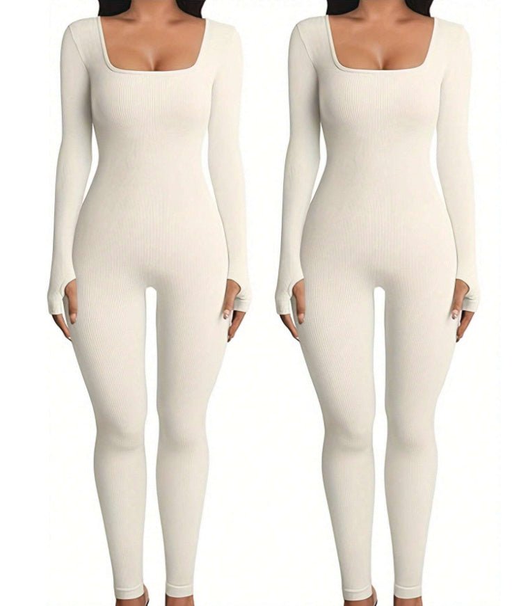 Women's Yoga Sports Fitness Jumpsuit Workout Long Sleeve Square Collar Clothing - MyFitnessProducts - Women's Yoga Sports Fitness Jumpsuit Workout Long Sleeve Square Collar Clothing