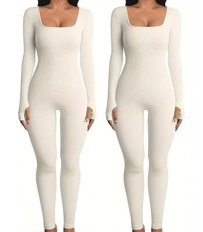 Women's Yoga Sports Fitness Jumpsuit Workout Long Sleeve Square Collar Clothing - MyFitnessProducts - Women's Yoga Sports Fitness Jumpsuit Workout Long Sleeve Square Collar Clothing