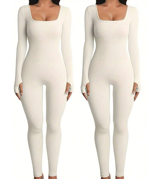 Women's Yoga Sports Fitness Jumpsuit Workout Long Sleeve Square Collar Clothing - MyFitnessProducts - Women's Yoga Sports Fitness Jumpsuit Workout Long Sleeve Square Collar Clothing