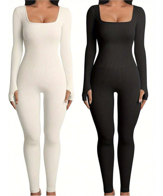 Women's Yoga Sports Fitness Jumpsuit Workout Long Sleeve Square Collar Clothing - MyFitnessProducts - Women's Yoga Sports Fitness Jumpsuit Workout Long Sleeve Square Collar Clothing