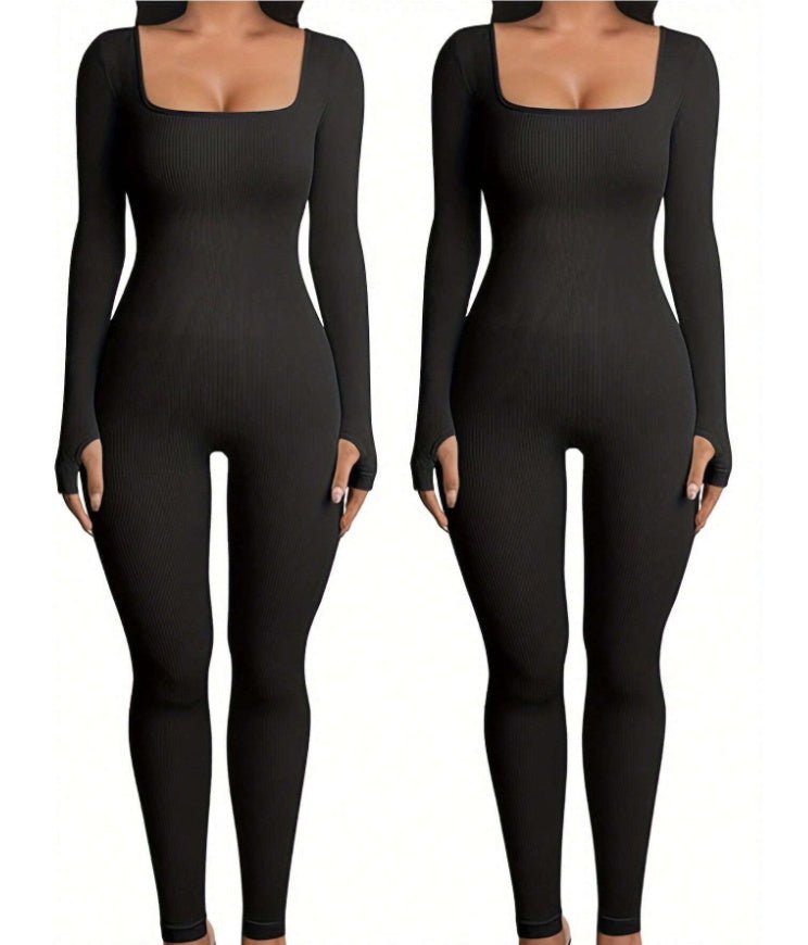 Women's Yoga Sports Fitness Jumpsuit Workout Long Sleeve Square Collar Clothing - MyFitnessProducts - Women's Yoga Sports Fitness Jumpsuit Workout Long Sleeve Square Collar Clothing