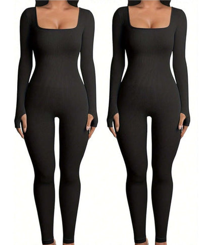 Women's Yoga Sports Fitness Jumpsuit Workout Long Sleeve Square Collar Clothing - MyFitnessProducts - Women's Yoga Sports Fitness Jumpsuit Workout Long Sleeve Square Collar Clothing