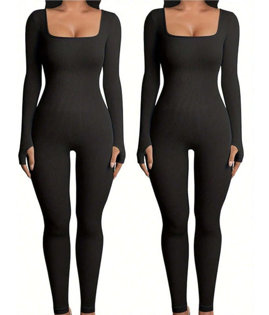 Women's Yoga Sports Fitness Jumpsuit Workout Long Sleeve Square Collar Clothing - MyFitnessProducts - Women's Yoga Sports Fitness Jumpsuit Workout Long Sleeve Square Collar Clothing