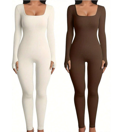 Women's Yoga Sports Fitness Jumpsuit Workout Long Sleeve Square Collar Clothing - MyFitnessProducts - Women's Yoga Sports Fitness Jumpsuit Workout Long Sleeve Square Collar Clothing