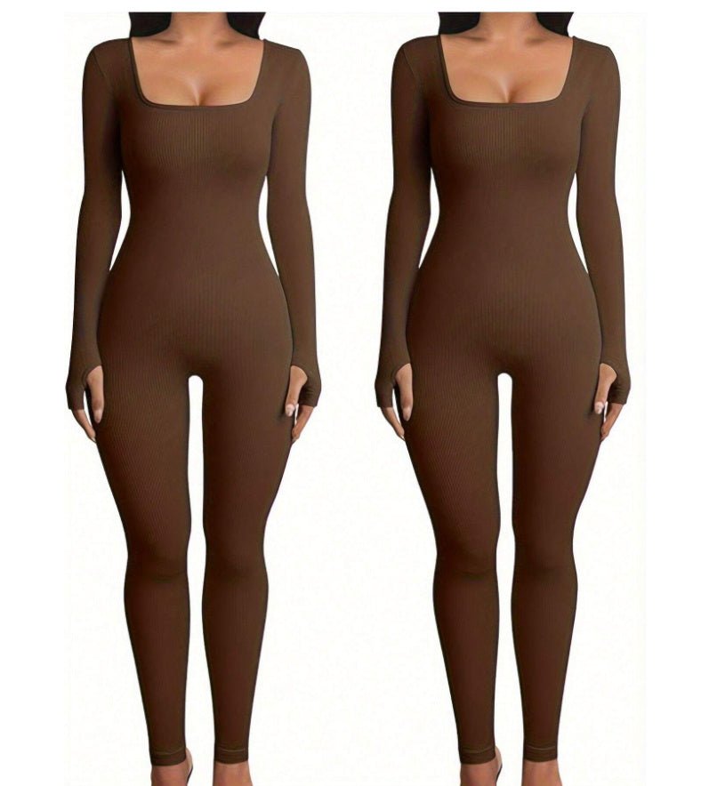 Women's Yoga Sports Fitness Jumpsuit Workout Long Sleeve Square Collar Clothing - MyFitnessProducts - Women's Yoga Sports Fitness Jumpsuit Workout Long Sleeve Square Collar Clothing