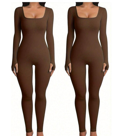 Women's Yoga Sports Fitness Jumpsuit Workout Long Sleeve Square Collar Clothing - MyFitnessProducts - Women's Yoga Sports Fitness Jumpsuit Workout Long Sleeve Square Collar Clothing