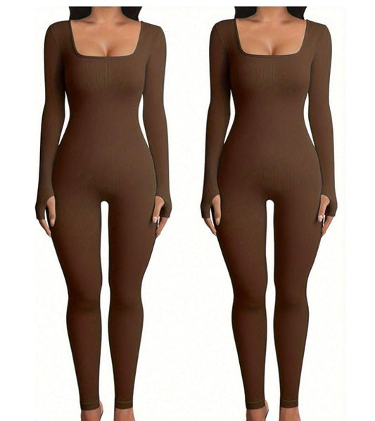 Women's Yoga Sports Fitness Jumpsuit Workout Long Sleeve Square Collar Clothing - MyFitnessProducts - Women's Yoga Sports Fitness Jumpsuit Workout Long Sleeve Square Collar Clothing